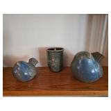 Artisan Ceramic Bird Set and Vase