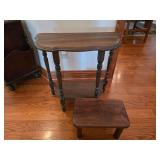 Vintage Half-Moon Table and Small Stool