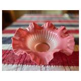 Pink Cased Glass Ruffled Bowl