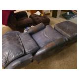 Vintage Navy Leather Recliner & Ottoman