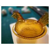 Amber Glass Hen on Nest Dish