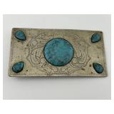 Vintage Nickle Silver Turquoise Belt Buckle