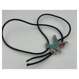 Vintage Stone Inlay Silver Eagle Bolo Tie