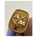 14K Gold AM Pin with Pink Gemstone