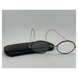 Antique Round Eyeglasses with Case