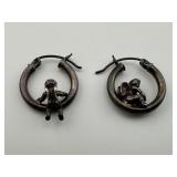 Vintage Silver Angel Hoop Earrings