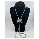 Vintage Bull Riding Silver Tone Bolo Tie
