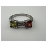Vintage Sterling Silver Red, Yellow Stone Ring
