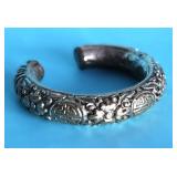 CHINESE EMBOSSED SILVER BANGLE
