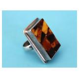 STERLING SILVER AMBER MOSAIC RING