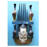 COLOURFUL HAND-CARVED MASK with BIRDS