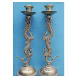 PAIR OF BRASS "DRAGON" CANDLESTICKS