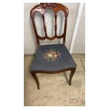 Early Wooden Chair with Upholstered Seat