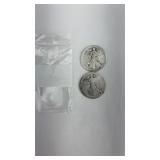 2- Walking Liberty Silver Half Dollars