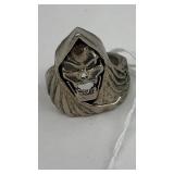 Silvertone Death Skull Grim Reaper Ring