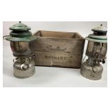 2 Kerosene Lanterns with Wooden Crate