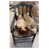 Vintage Cane Seat Chair W/ Doll & Teddy Bear
