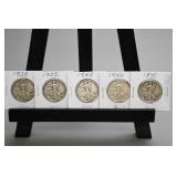 5 Walking Liberty Half Dollars