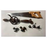 18" Hand Saw,Hand Drill, Valves