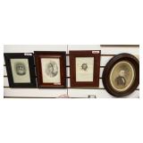 4 Early Black n White Prints in Frames