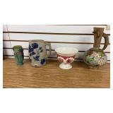 Stoneware Water Pitcher & Antique Vases