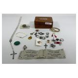 Small Hand Carved Wood Box W/ Ladies Jewelry