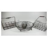 2 Metal Milk Crates,Vintage Zaru Basket