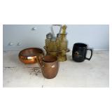 Copper Dishes, Amber Glass Cruet Set, Mug