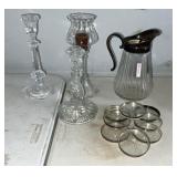 Silver Plated Pitcher,Glass Coasters and Candle