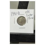 1991-D Off Center Error Dime