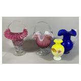 Fenton Style Glass Baskets,Pitcher & A Vase