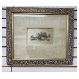 J A Bouve Etching on Silk 1888 Framed