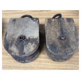 2 Wooden Pulleys