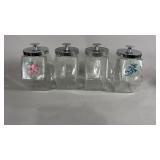 4 Glass Cannisters 2 Have Fruit Prints