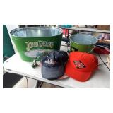 John Deere Tins W/3 Ball Caps & Mini Cow on