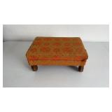 Vintage Footstool Featuring Orange Jacquard Fabric