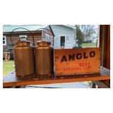 2 Metal Milk Cans & Angloï¿½s Wooden Crate
