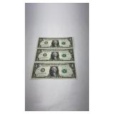 3 Sequential $1 Dollar Bills