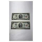 Set of 2 1976 US $2 Federal Reserve Notes
