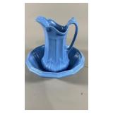 Blue Pottery Pitcher & Wash Basin