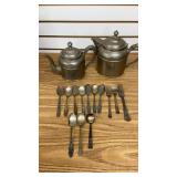 Decrotive Tin Tea Pots and Early Flatware