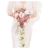 Floinla Bridal Bouquet Cascading, Dusty Rose
