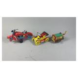 3 Tin Vehicles 1 Missing Wheel