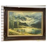 Large Framed Mountain Scene Print