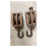 2 Large Wood Barn Pulleys