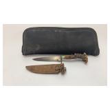 4 In Fixed Blade Deer Antler Handel W/Soft Case