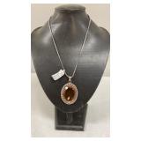 Brown Quartz German Silver Pendant Necklace