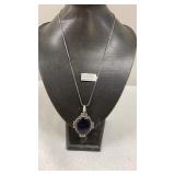 Blue Sun Stone German Silver Pendant Necklace