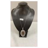 Crazy Lace German Silver Pendant Necklace