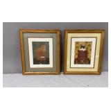 Oak Framed Warren Kimble Signed Folk Art Prints